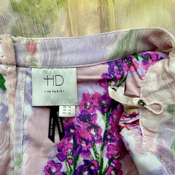 Anthropologie HD in Paris Dipped Chroma Swing Dress Floral Chiffon Ombre Size 14 - Picture 12 of 13